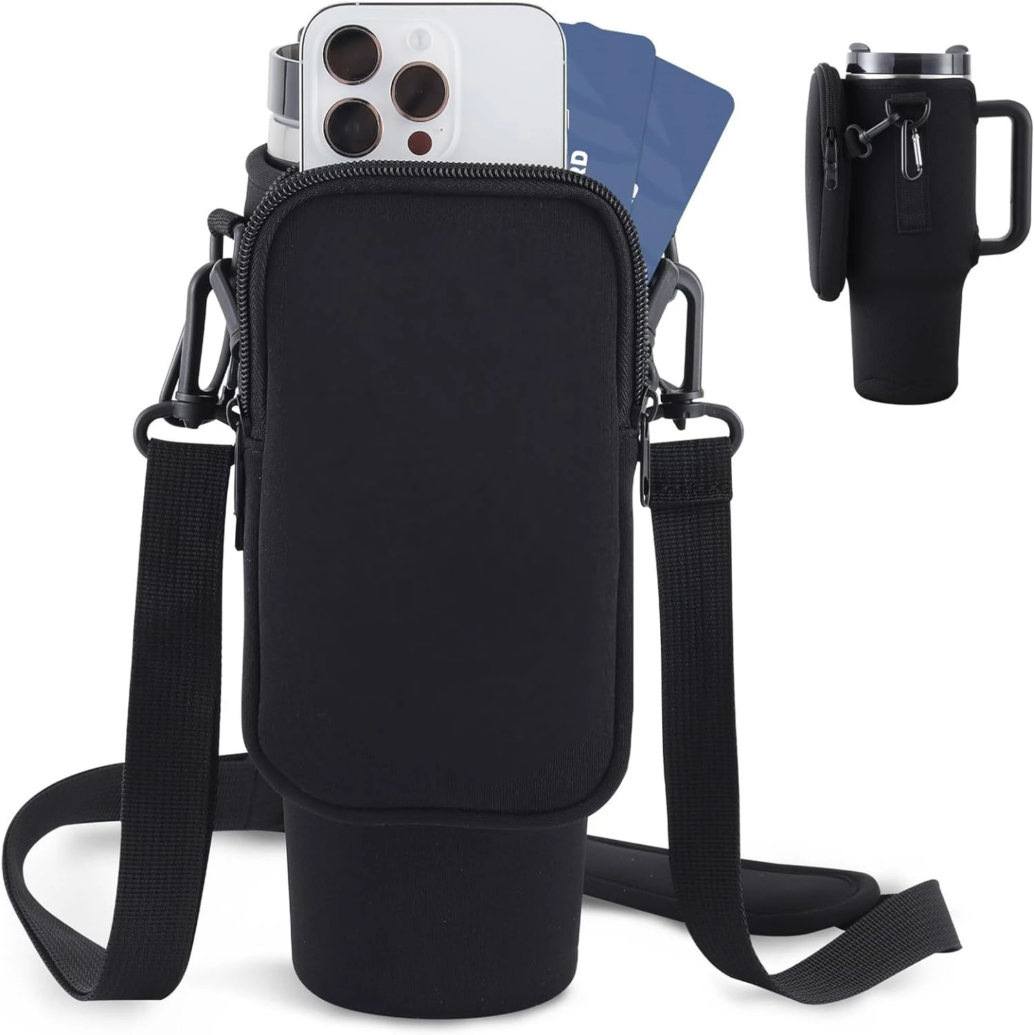 2e16dbd7-11b3-4c4f-a927-abf5f0425722.jpg Slok Water Bottle Carrier Bag, Compatible With 40oz Tumbler With Handle, Modern Water Bottle Holder With Simple Adjustable Strap For Outdoor Walking Hiking Travelling Sports-Blue Purple - Image 1