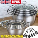 11PCS Induction Non Stick Stainless Steel Cookware Cooking Pot Pan With Lids Set - Image 8